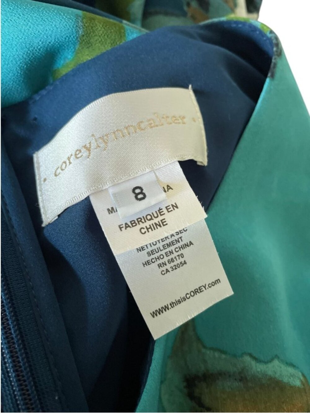 Anthropologie Corey Lynn Calter Paeonia Dress Teal Floral Fit & Flare Size 8 Cot - Picture 6 of 10